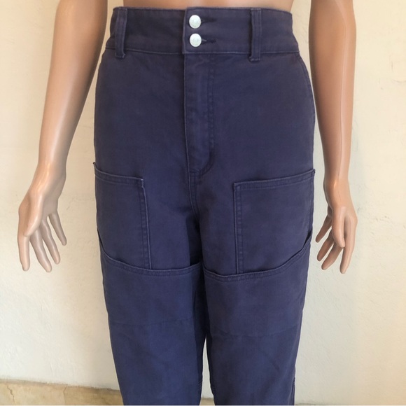 Forever 21 Navy Blue Vintage Cargo Pants Double Pocket Women’s Size L High Waist - Picture 14 of 16